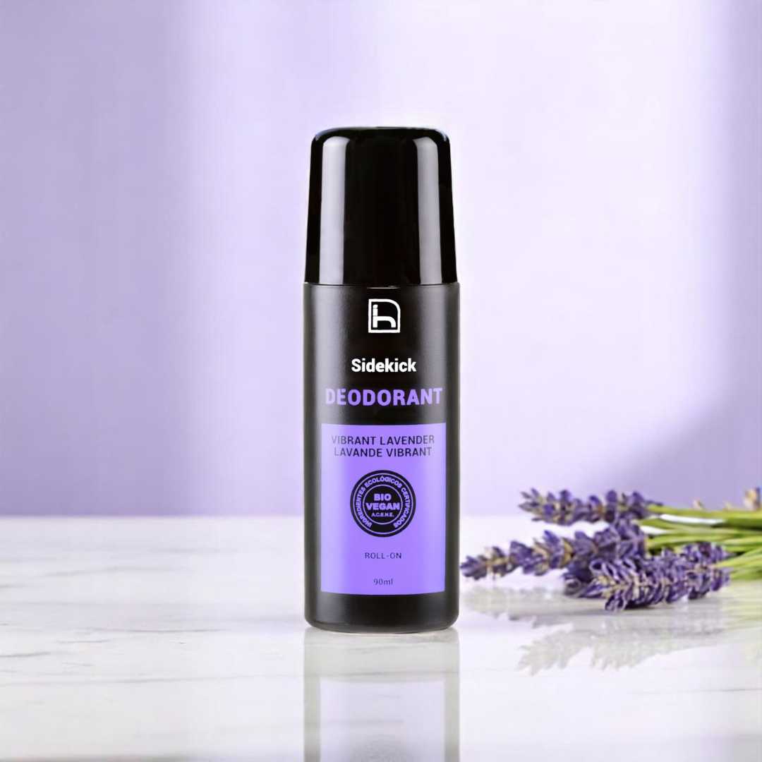 Desodorante ecologico sin alcohol para hombre. Con lavanda 100% natural. Sin aluminio y sin parabenos. Roll-on con fórmula antibacteriana.