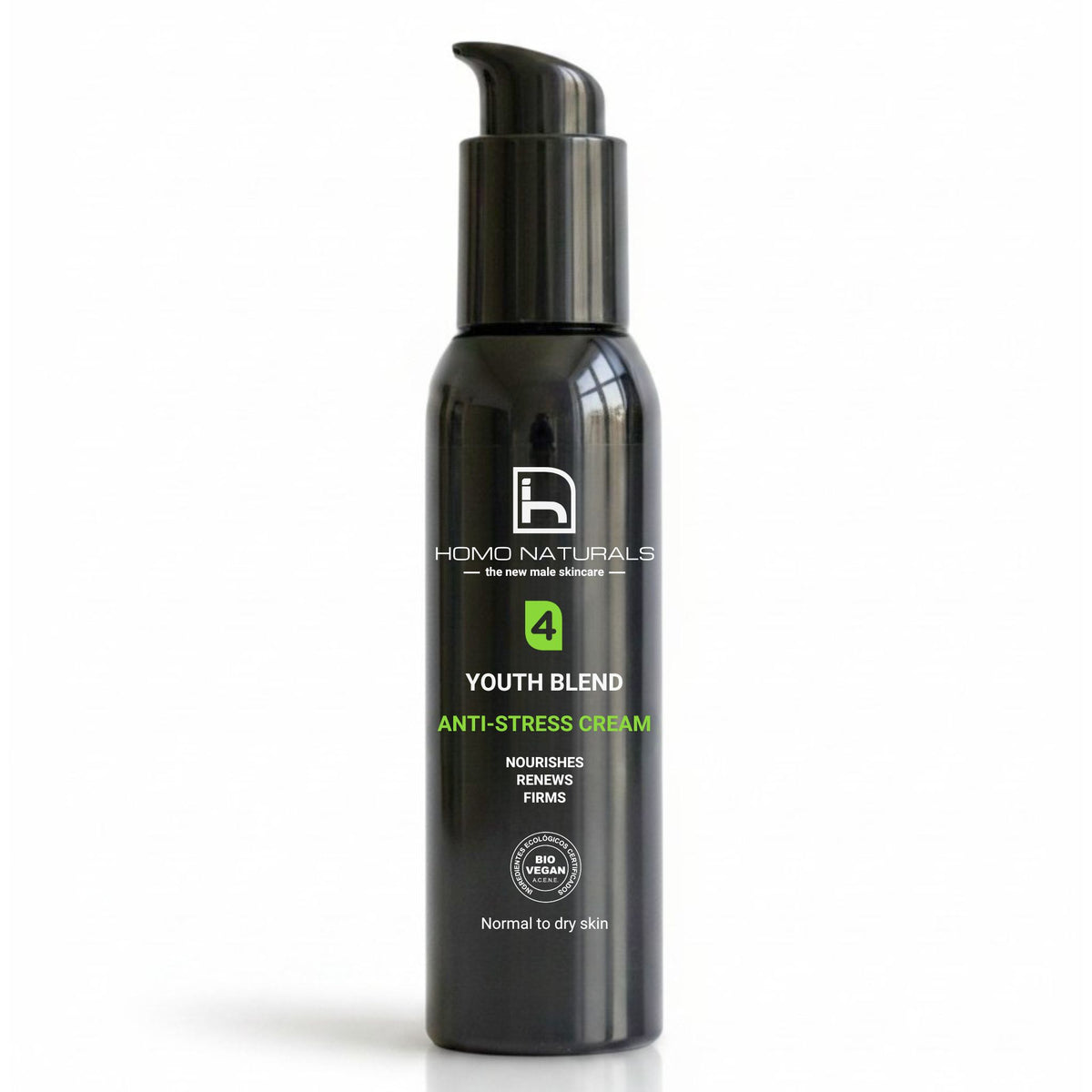Crema antiedad de Homo Naturals para hombre con Bakuchiol, péptidos y ácido hialurónico para hidratar y ayudar a reducir la apariencia de las arrugas. Ideal para piel normal y seca.