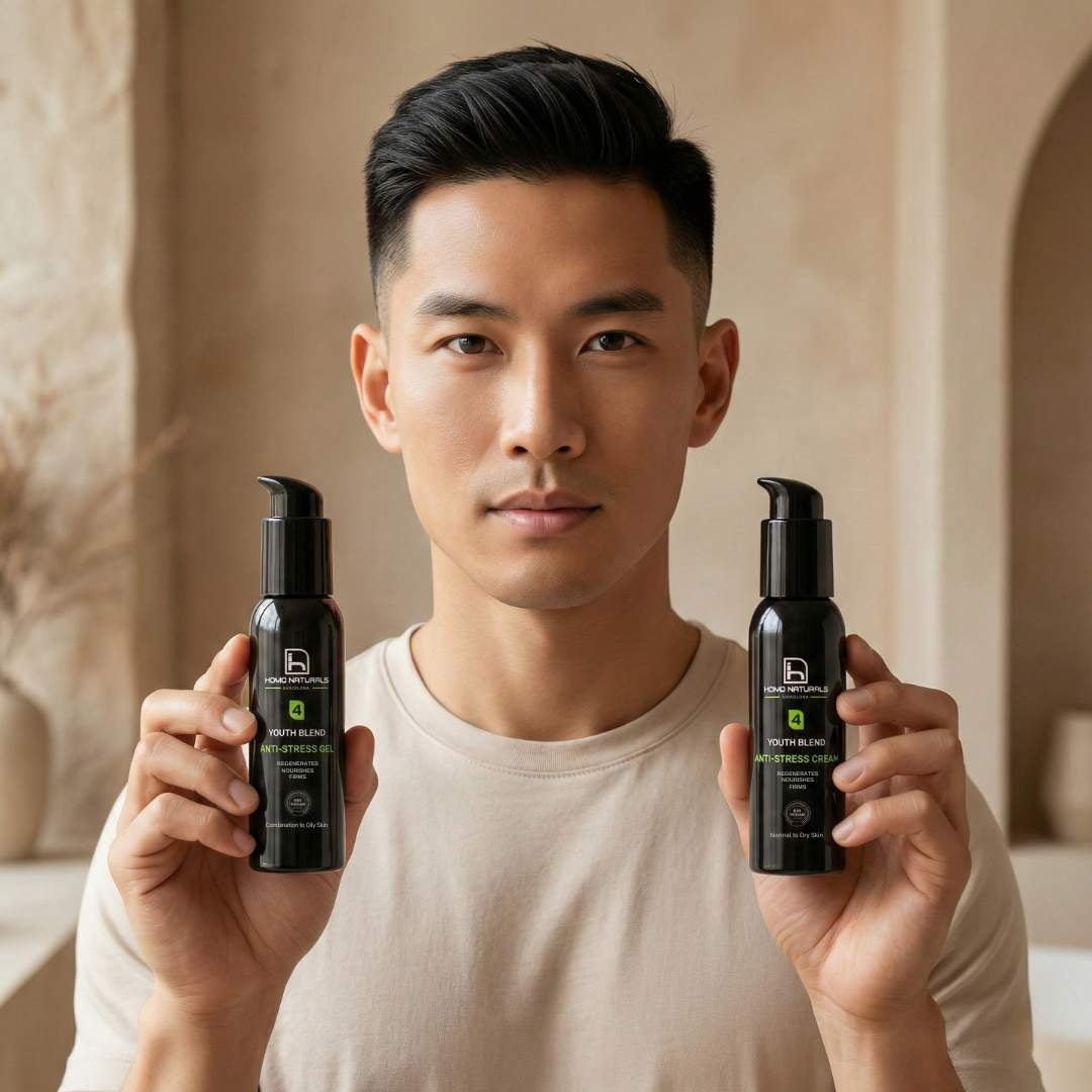 Kit de crema facial antiarrugas para hombre con dos texturas (gel y crema), tratamiento antiedad natural y vegano para el cuidado facial del hombre durante todo el año, ideal para hidratar, reducir arrugas y mejorar el aspecto de la piel.