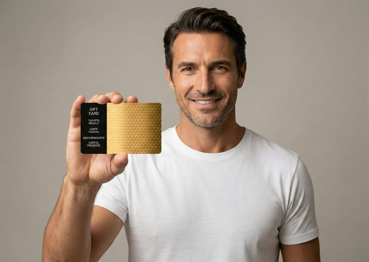 Tarjeta regalo para hombre ideal para regalar productos de cuidado facial y corporal masculino